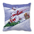 Merry Christmas cushion cover with polar bear and penguin illustration on purple fabric - 18x18 Inch / Multi-character Skiing Style (5)