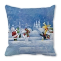 Square Christmas cushion cover with Santa and polar bear illustration on blue background - Winter Dream Ice Blue (3)