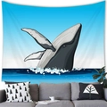 Modern wall tapestry featuring a jumping humpback whale over a contemporary grey sofa - 100x70(Peach Skin) / Cartoon Realistic Humpback Whale (20)