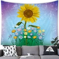 Watercolor sunflower tapestry wall hanging over a grey sofa for home wall decor - 100X70 / Sunflower Illustration Blue-Purple Background Style (11)