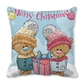 Christmas square pillow featuring two cute cartoon bears and a Merry Christmas gift box - Christmas Bear and Gift Box (Style 29)