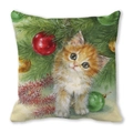 Christmas cushion cover featuring a cute watercolor orange cat with festive ornaments - Orange Cat with Christmas Balls (2)