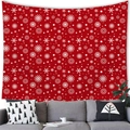 Detail of red Christmas tapestry with white snowflake patterns hanging over a sofa - 150x100(Peach Skin) / Red Snowflake Crystal Style (1)