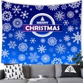 Detail of blue Christmas tapestry featuring white snowflakes behind a grey sofa - 150x100(Peach Skin) / Dark Blue Circle Santa Hat Style (2)