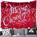 Detail showing a red Christmas tapestry with Merry Christmas text above a sofa - 100x70(Peach Skin) / Red Artistic Script Wishes Style (3)