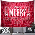 Red Christmas tapestry with snowman and reindeer hanging above a grey sofa - 150x100(Peach Skin) / Red Reindeer Geometric Style (4)