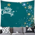 Detailed view of Merry Christmas tapestry featuring white snowflakes on dark green fabric - 100x70(Peach Skin) / Dark Green Star and Snowflake Style (8)