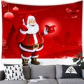 Christmas Santa Claus wall tapestry with reindeer and gift bag on red festive background - 100x70(Peach Skin) / Red Classic Santa Claus Style (16)