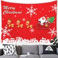 Detailed texture of festive Christmas tapestry hanging over a sofa for wall decor - 100x70(Peach Skin) / True Red Santa Sleigh Style (15)