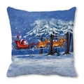 Merry Christmas peach skin pillow cover featuring Santa Claus and reindeer on a blue snow night - Snowy Forest Sleigh (5) / 45x45cm