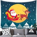 Christmas tapestry with Santa on a sleigh and reindeer over a snowy night forest scene - 100x70(Peach Skin) / Red Sleigh and Background Forest Style (17)