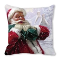 Christmas Santa Claus illustration on square peach skin pillowcase for home decor - Santa and Snow Cabin Style(1)