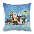 Christmas peach skin pillowcase featuring hand-drawn Santa and winter animal characters - 18x18 Inch / Carol Songbook Style (7)