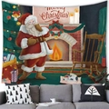 Detailed view of Merry Christmas wall tapestry with Santa and fireplace over a sofa - 100x70(Peach Skin) / Red Fireplace Santa Claus Style (21)