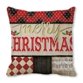 Close-up of Christmas pillowcase with plaid patterns and Merry Christmas typography - Merry Christmas Splicing Style (1)