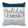 Detail des Holiday CHEER Kissen mit Pailletten-Schrift und blauem Schneeflockenmuster - Feiertagsfreude Blauer Spleiß (8)
