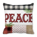Detailansicht Weihnachtskissenhülle aus Pfirsichhaut mit PEACE-Druck und Karomuster - PEACE Kiefernzweige Spleiß (7)
