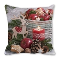 Detailaufnahme des Weihnachtskissens mit Rentier-, Kerzen- und Tannenzapfen-Druck - 45x45 cm / Holz Rentier Rote Kerze (35)