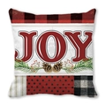 Detailansicht des JOY-Schriftzugs auf Weihnachtskissen mit Tannenzapfen und Karomuster - JOY Kiefernadeln Karo-Spleiß (5)