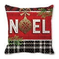 Makro-Detail der Noel Weihnachtskissenhülle mit Glitzer-Ornamenten und Karomustern - NOEL Weihnachtskugel-Deko (19)