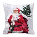 Square Christmas pillow featuring classic Santa Claus carrying a sack and festive tree - Santa Carrying Gift Bag Style(2)