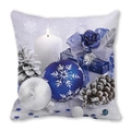 Weihnachtskissenbezug mit blauen Kugeln, Kerzen und Tannenzapfen auf Pfirsichhaut-Stoff - 45x45 cm / Blau Weiß Kaltton Kerze (27)