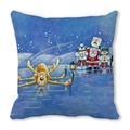 Christmas peach skin cushion cover with skating reindeer and Santa Claus print - Fun Ice Skating (6) / 45x45cm