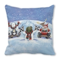 Merry Christmas peach skin pillow cover with Santa and animals skiing illustration - 18x18 Inch / Ski Race Style (8)