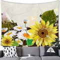 Watercolor sunflower tapestry with white daisies and green leaves on a cozy living room wall - 100X70 / Sunflower White Daisy Style (16)