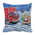 Merry Christmas peach skin pillow featuring a red truck and Santa Claus illustration - 18x18 Inch / North Pole Sign Style (9)