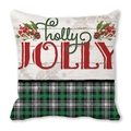 Weihnachts-Kissenbezug mit Holly Jolly Schriftzug, grünem Schottenkaro und Kiefernzapfen - Holly Jolly Tartan-Karo (37)