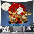 Christmas tapestry featuring Santa Claus and reindeer over a city on moonlit night - 100x70(Peach Skin) / Deep Blue Moonlit City Silhouette Style (11)