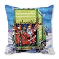 Merry Christmas peach skin square pillowcase featuring Santa and reindeer on a green truck - 18x18 Inch / Festive Truck License Plate Style (10)