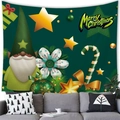 Deep green Christmas gnome tapestry with golden stars and Merry Christmas text - 100x70(Peach Skin) / Dark Green Christmas Gnome Style (22)