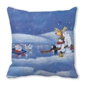 Christmas peach skin cushion cover featuring Santa Claus and winter animals in the snow - Ice Bath Group (10) / 45x45cm