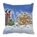 Merry Christmas square pillow case featuring Santa in a chimney and reindeer - 18x18 Inch / Upside Down in Chimney Style (12)