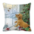 Housse de coussin de Noël Golden Retriever avec peinture festive de chiot mignon - Golden Retriever Regardant la Neige (8)