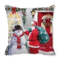 Christmas cushion cover featuring Santa and snowman in oil painting style on peach skin - Santa Claus and Snowman (6)