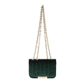 Dark green velvet chain crossbody bag with gold hardware and vertical quilting - Green