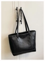 Minimalist black tote bag in high-quality faux leather with Creative Cat logo patch - Black