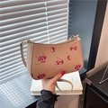 Fashionable khaki cherry print shoulder bag with gold hardware and top handle - Khaki