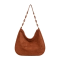 Bolso hobo minimalista marrón de ante sintético con correa de cadena dorada - Marrón Amarillento