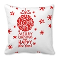 Détail d'une housse de coussin de Noël blanche avec motifs rouges et texte festif - 45x45 cm / Motif Boule Noël Vintage (37)