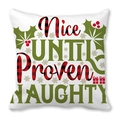 Housse de coussin de Noël en velours peau de pêche avec imprimé festif coloré - 45x45 cm / Motif Carreaux Naughty Or Nice (36)