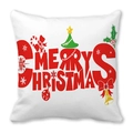 Détail de la taie d'oreiller de Noël avec motifs festifs sur tissu peau de pêche blanc - 45x45 cm / Motif Éléments Noël Rouge Vert (35)
