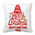 Gros plan sur coussin de Noël carré avec sapin rouge et vœux de joyeuses fêtes - 45x45 cm / Motif Sapin 2020 Noël Nouvel An (31)