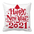 Coussin blanc de Noël avec imprimé rouge Happy New Year 2021 et motifs festifs - 45x45 cm / Motif Nouvel An 2021 Noël (30)