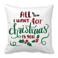 Détail de la taie d'oreiller de Noël avec texte All I Want For Christmas et motif houx - 45x45 cm / Motif All I Want For Christmas Is You (26)