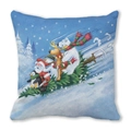Christmas Peach Skin Pillow featuring festive Santa, Reindeer, and Snowman on Blue Background - Christmas Tree Sleigh Ride (11) / 45x45cm