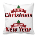 Détail d'une taie d'oreiller blanche avec texte Merry Christmas en motif à carreaux buffalo - 45x45 cm / Motif Carreaux Noël Nouvel An (25)